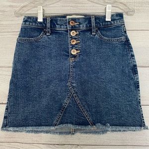 Abercrombie Kids Girls 11/12, Blue Denim Mini Skirt, Frayed Hem, Button Fly.